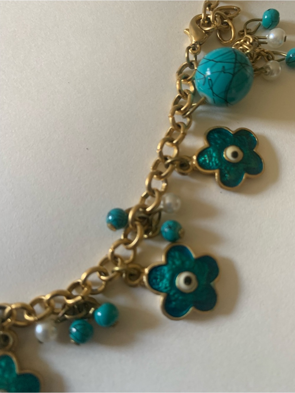 Gold-Tone Turquoise Flower Charm Necklace - Women Jewelry